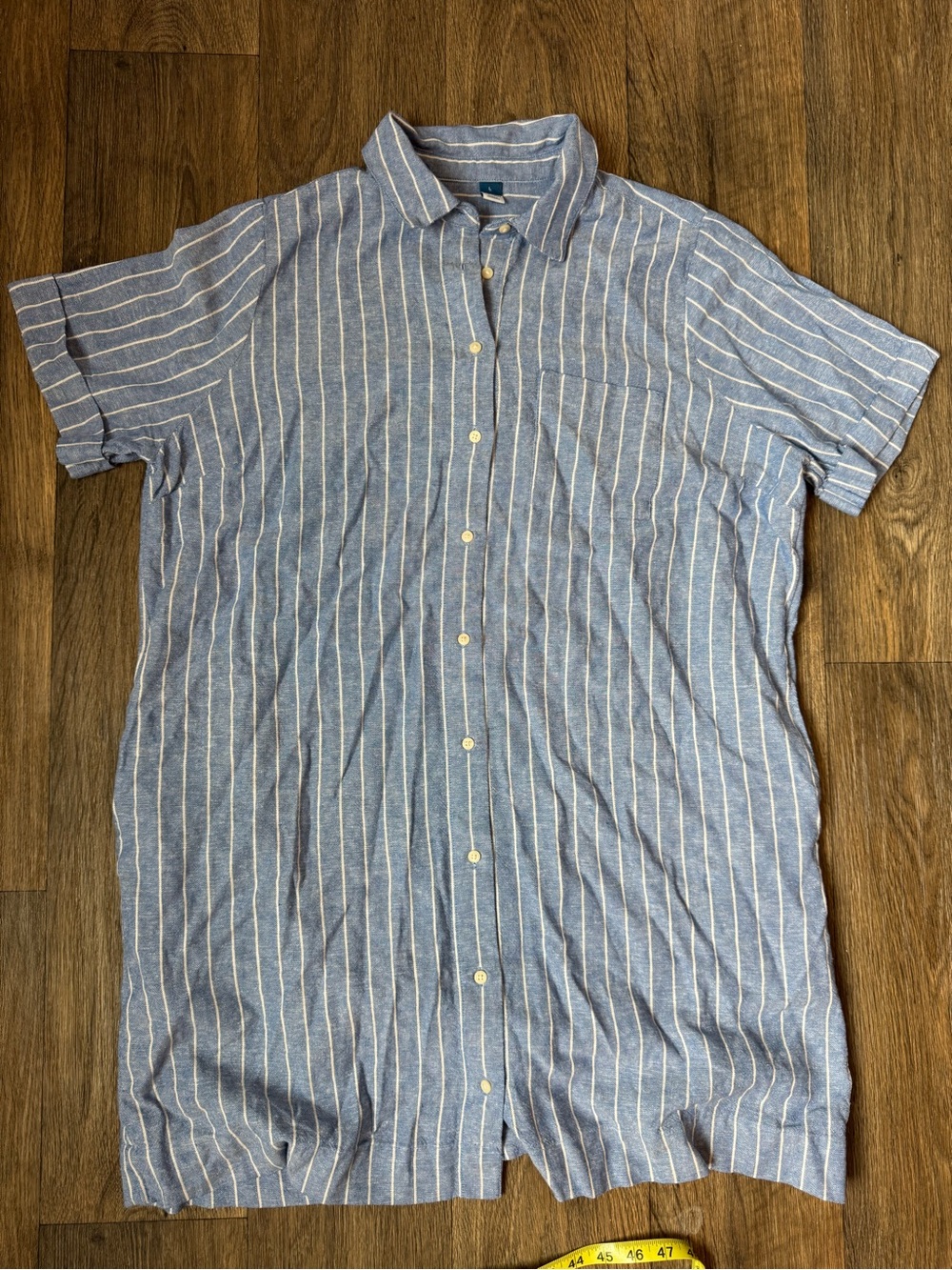 Old Navy Women’s L Blue/White Striped Linen Blend Button-Up Dress Pockets